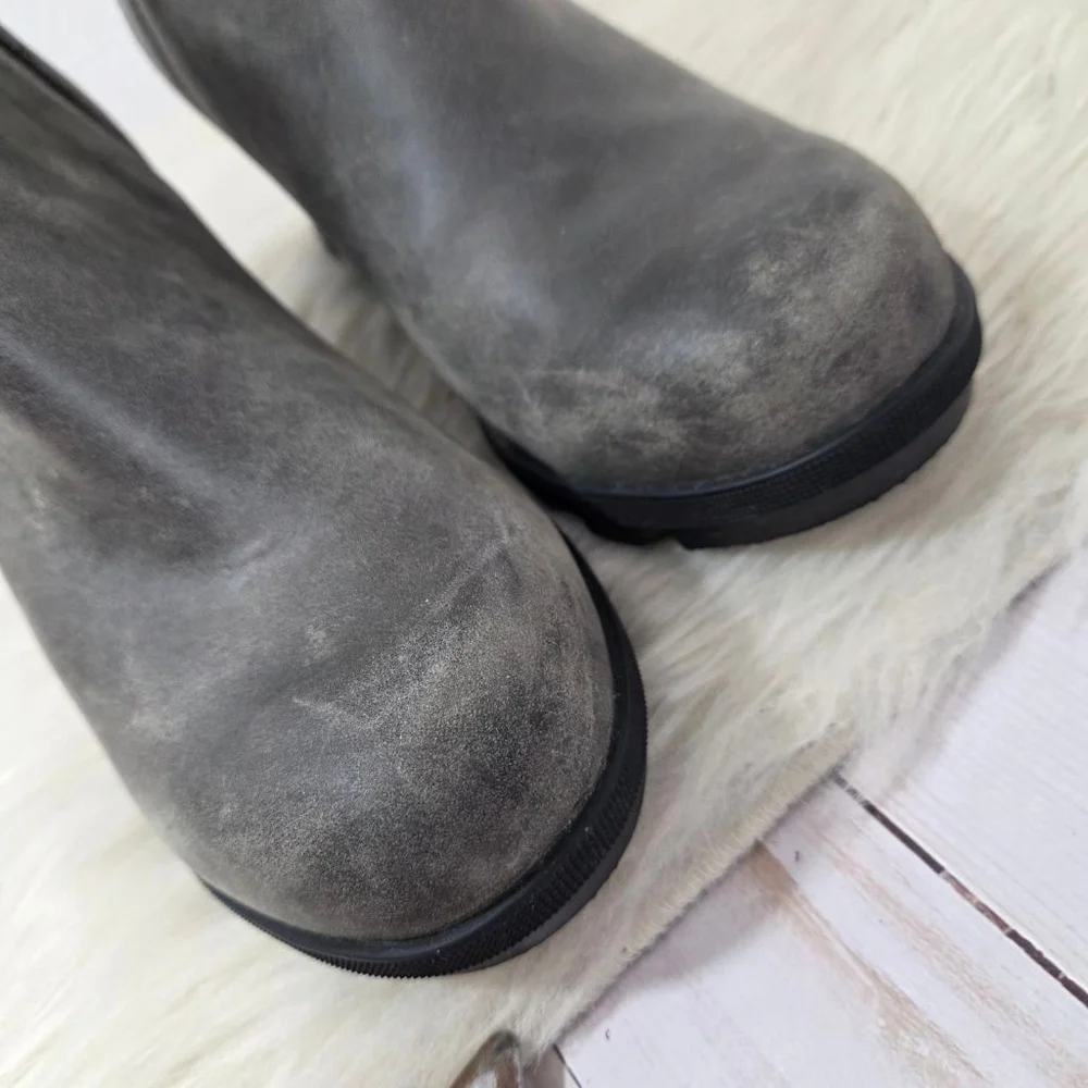 Sorel Joan of Arctic II Wedge Zip Bootie gray distress leather Women's Size 9.5